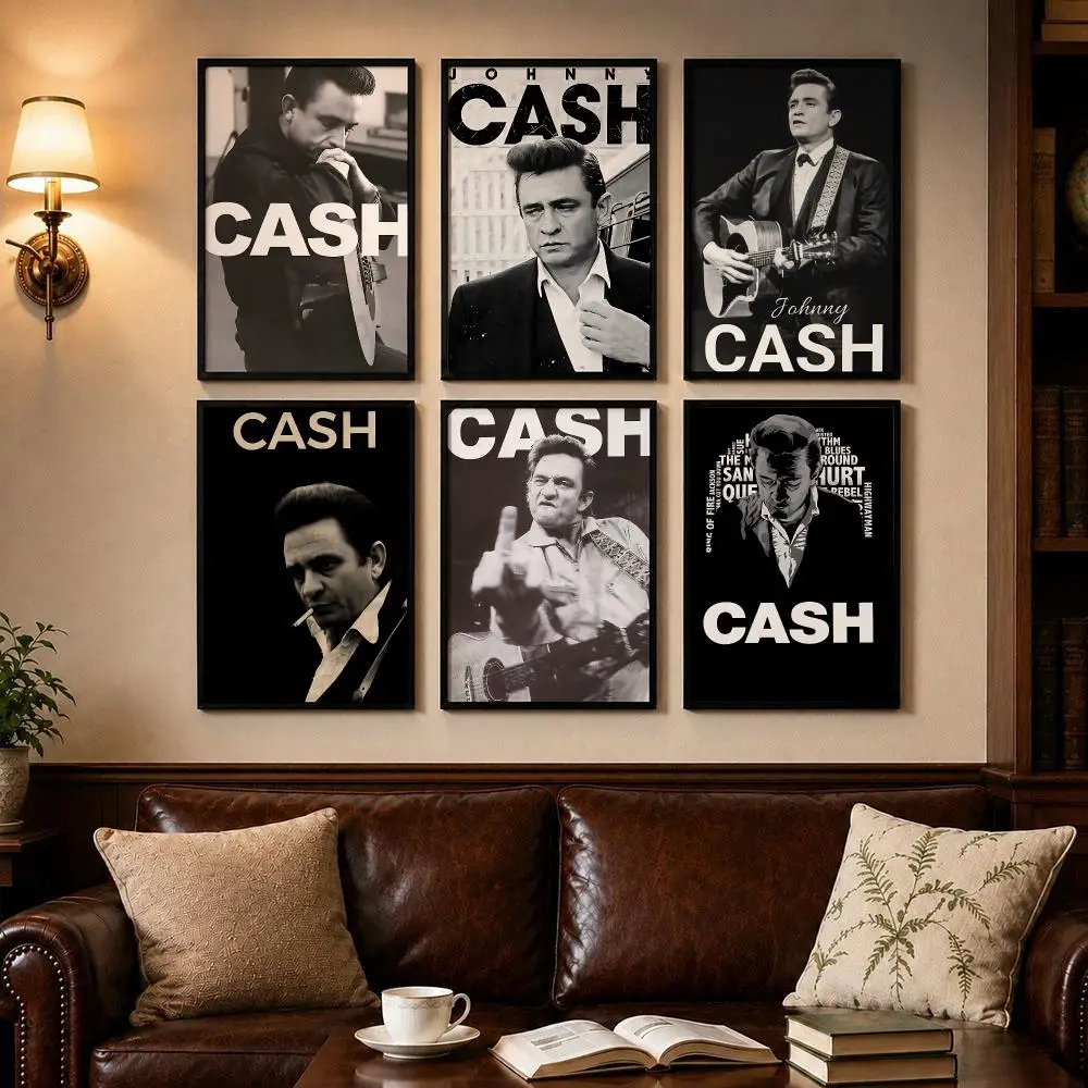 Minimalist Singer J-Johnny CashS   Poster Self-adhesive Art Poster Decoracion Painting Wall Art White Kraft Paper Home Decor