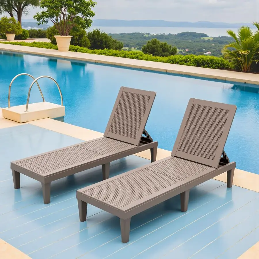 

Outdoor Chaise Lounge Chairs Set of 2 with 5Position Adjustable Backrest, Waterproof PP Sun Loungers for Garden Pool Beach Pati