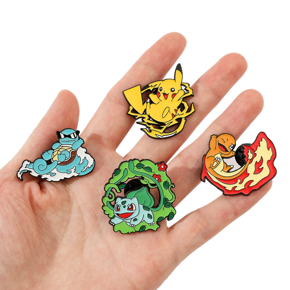 4 Pcs cute cartoon creative personality pocket monsters Badge Animated character Enamel brooch Men's and women's Bag Accessories image 4