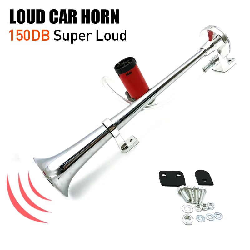 Universal 17inch Single Trumpet Car Air Horn 12V Compressor 150DB Super Loud Air Hose Horn Speaker for Truck Boat SUV Motorcycle