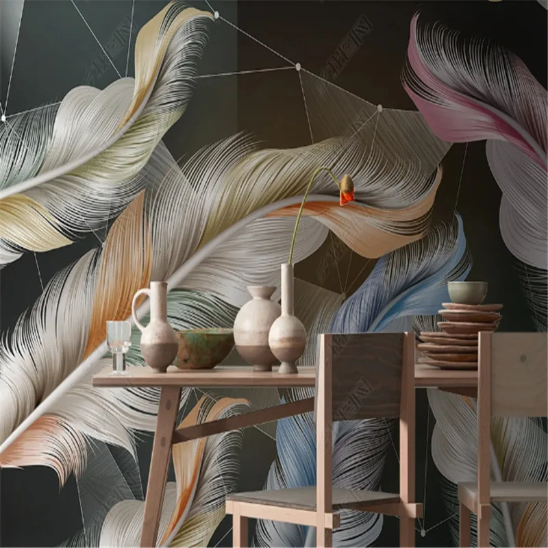 Nordic Light Luxury Feather Geometric Graphics Wallaper for Living Room Bedroom Background Wall Papers Home Decor Mural