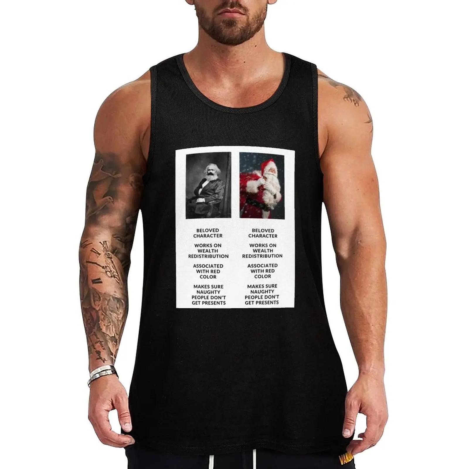 

Karl Marx and Santa Claus Tank Top sleeveless Men's t-shirts Vest for boy Vests Men's tops