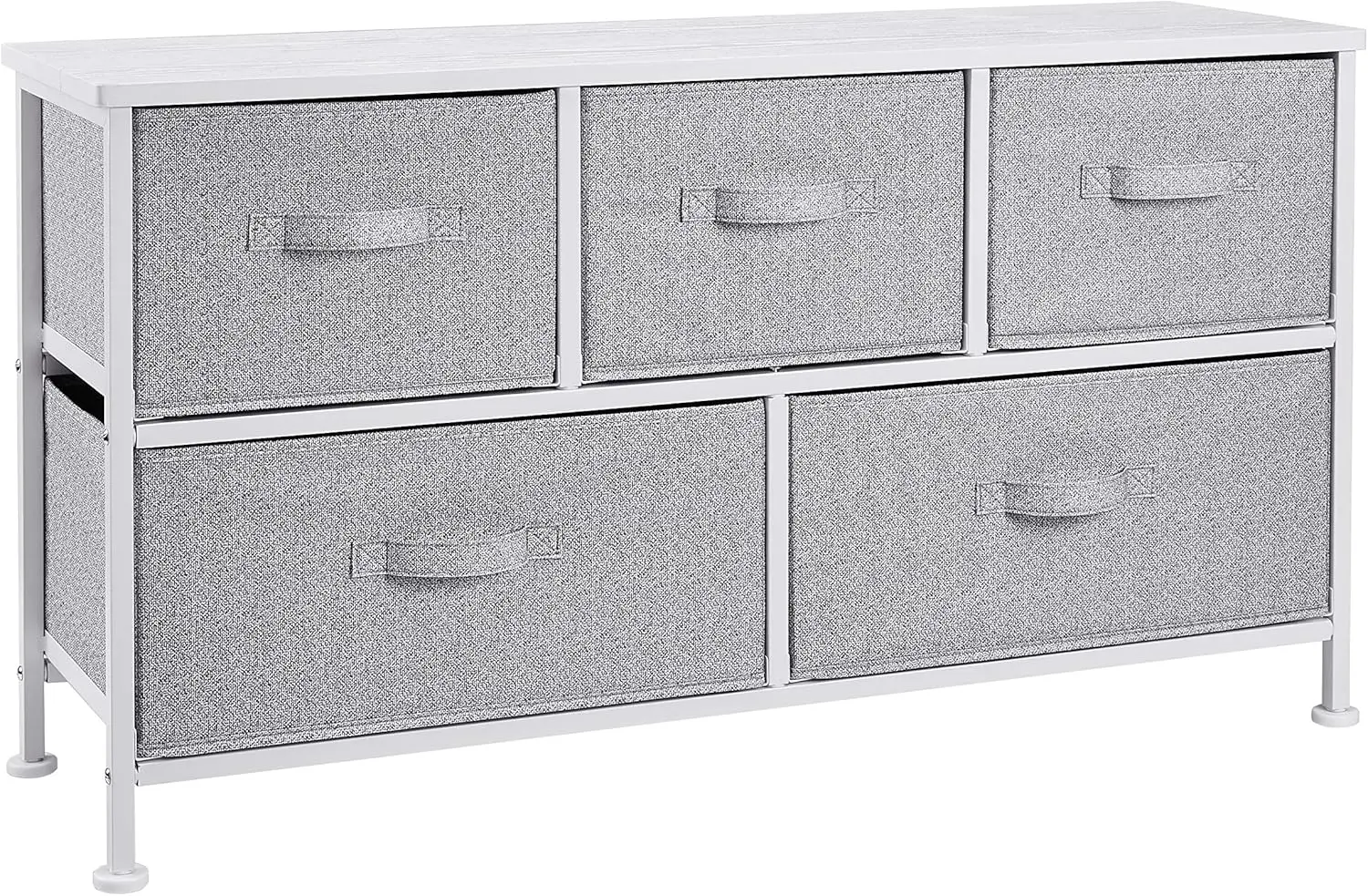 Extra Wide Fabric 5-Drawer Storage Organizer Unit for Closet White Modern Minimalist Look Lightweight Extra Wide Removable