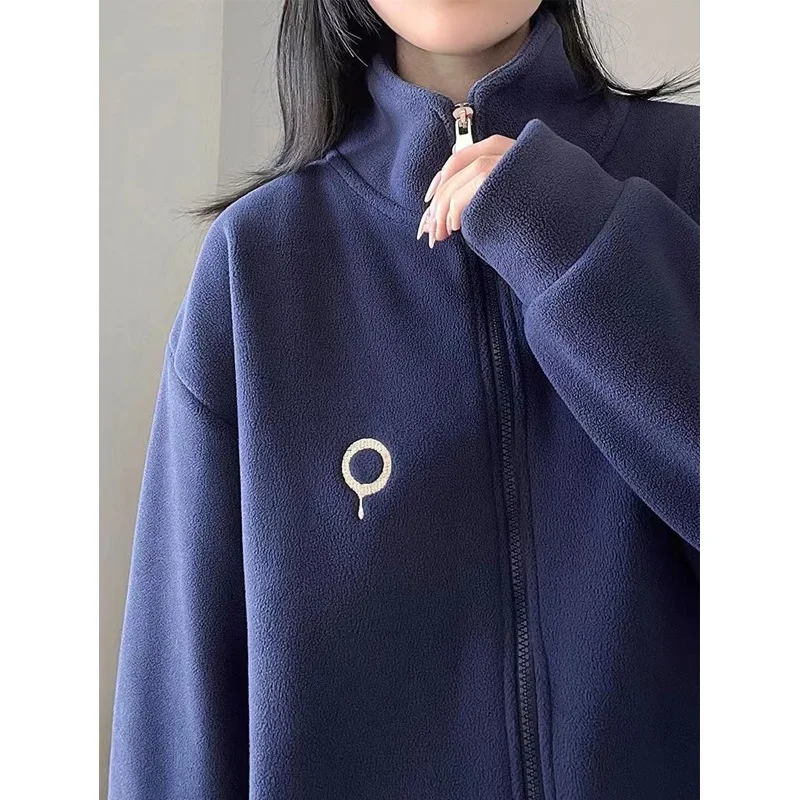 Autumn Winter Women's Fleece Lamb Wool Long Sleeve Hoodie New Stand Collar Sweatshirt Jacket