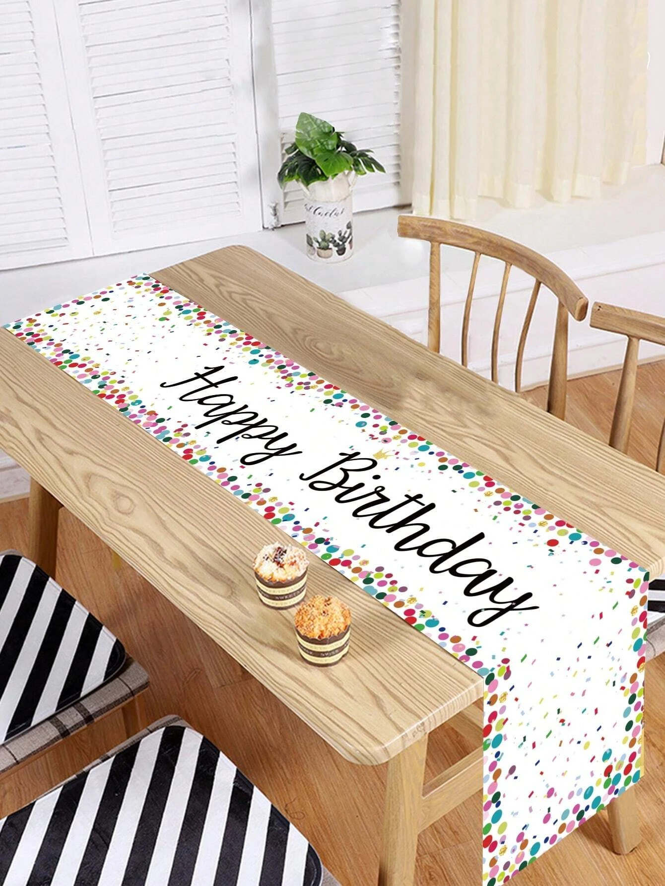 

JIT Happy Birthday Table Runner Colorful Confetti Printed for Birthday Party Celebration Decorative Festive Durable High Quality