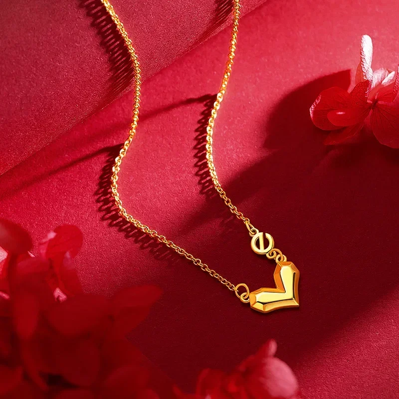 9999 Real Gold 24K Mirror Gold Love Necklace Gold Love Letter e Collarbone Chain