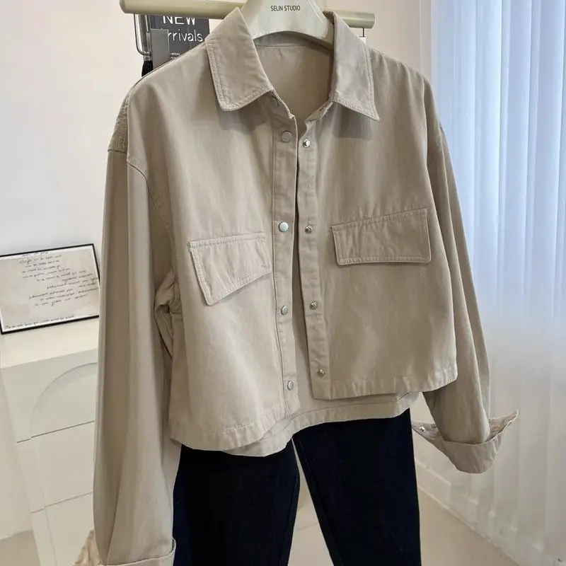 Autumn Winter Thin Lapel Short Jacket Women's Loose Fit Versatile Korean Style Workwear Outerwear Top for plus Size