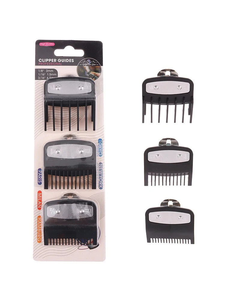 Conjunto de pente de limite preto, protetores de máquina de cortar cabelo, guia de pentes, aparador,