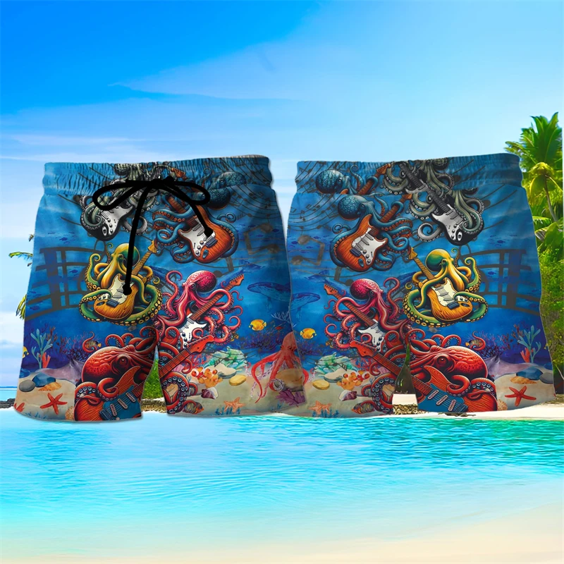 Musical Instrument Guitar 3D Printed Short Pants For Men Clothes Music Singer Graphic Beach Shorts Funny Animal Trunks Trousers