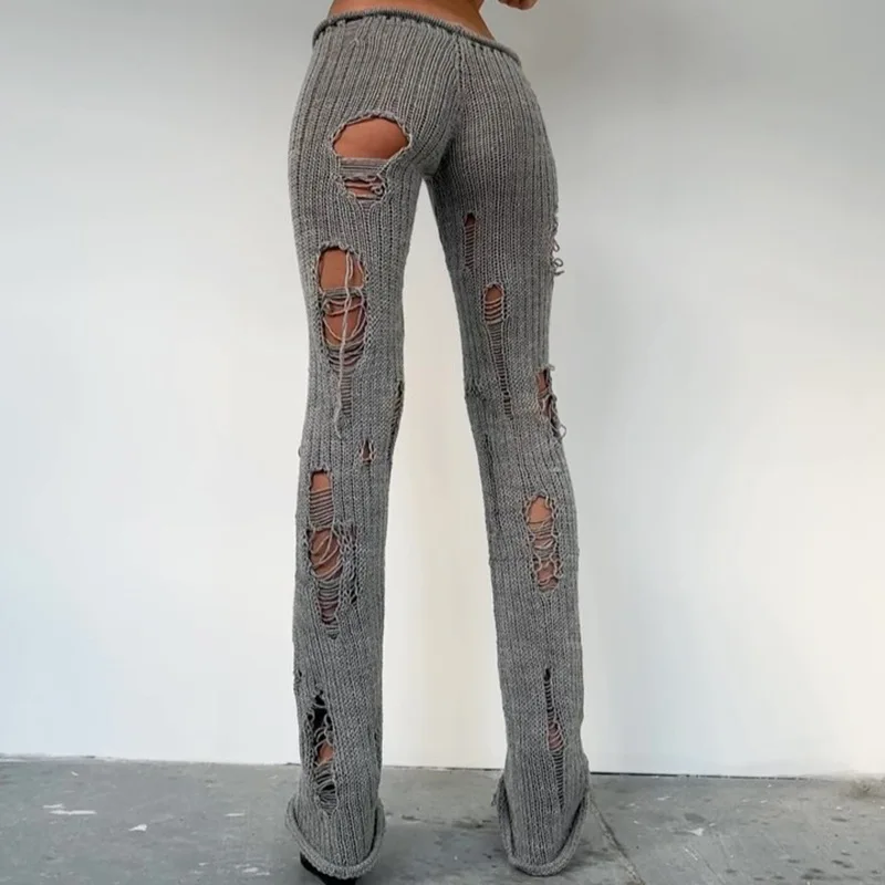 

2026 Autumn and Winter New Fashion Trend Hollowed Out Perforated Knitted Slim Fit Pants for Women