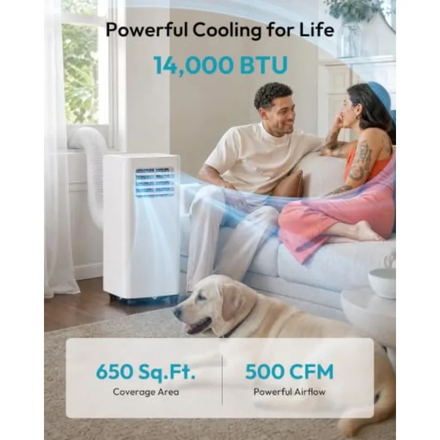 Portable Air Conditioners 14, 000 BTU, Smart 4-in-1 Portable AC Unit for Bedroom, Plastic Housing, White, Cools Up to 650 Sq.Ft
