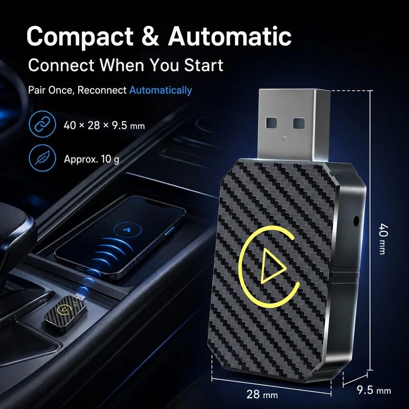 2-in-1 Wireless CarPlay Android Auto Adapter USB Dongle Wired to Wireless Converter for Factory Car System Type-C Included