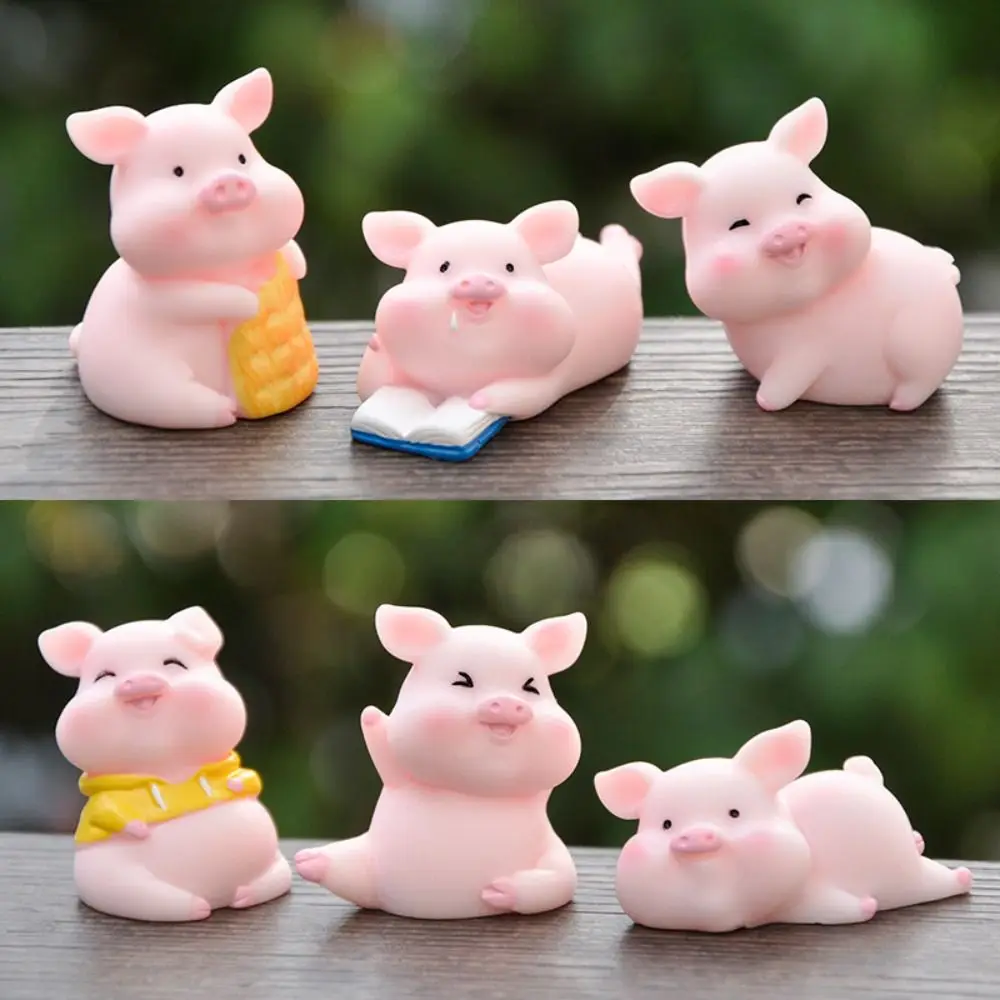 1 PCS Lovely Cartoon Pig Car Decoration Simple Cute Miniatures Animal Ornaments Creative DIY Miniature Figurine