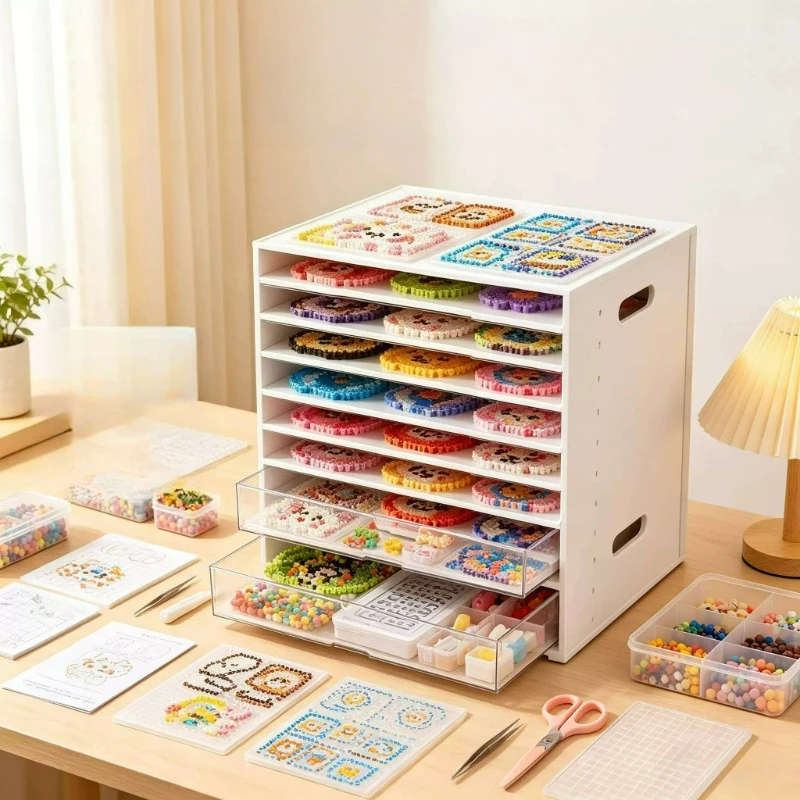 Iron Multi-Tier Perler Beads Storage Rack Display Stand for Seed Beads DIY Craft Materials Organizer Shelf Stackable Set