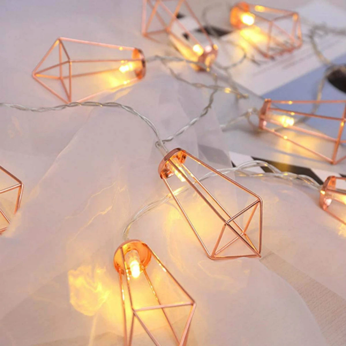 1.5M/3M Retro Iron Diamond Fairy String Lights Nordic Geometric Shape Christmas Wedding Party Home Decor Lantern String Lamp