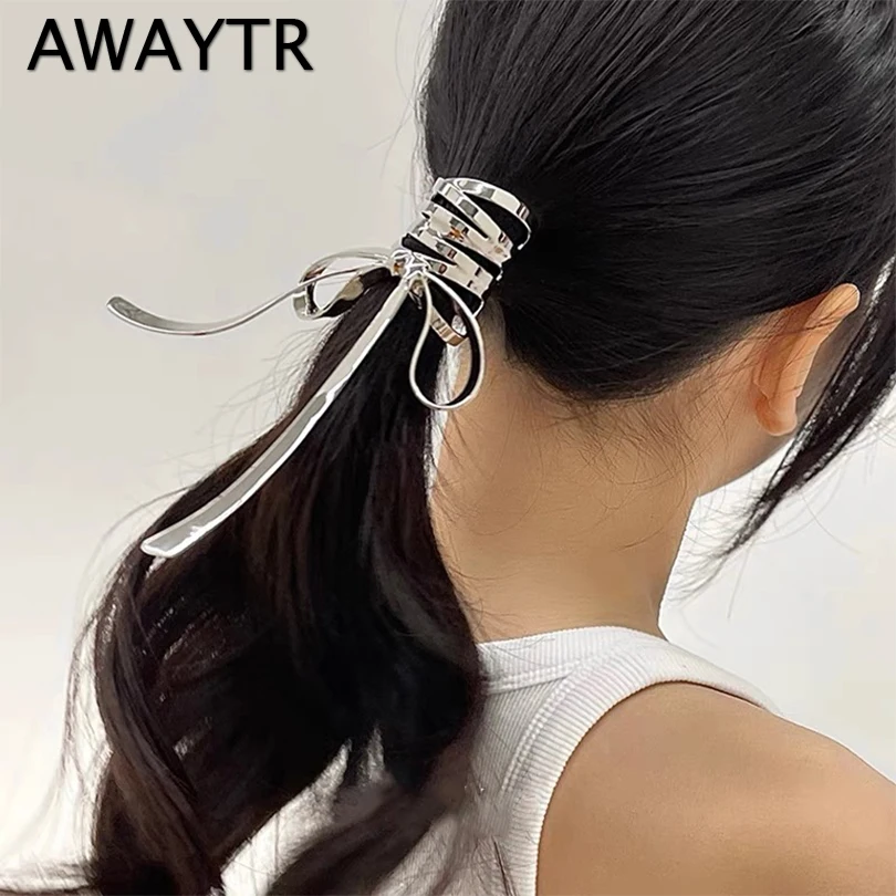 AWAYTR Alloy Bow Hair Clip Hair Claw Metal Hair Claws Girl Fashion High Ponytail Clip Fixed Hairpin Claw Clip Hair Accessories