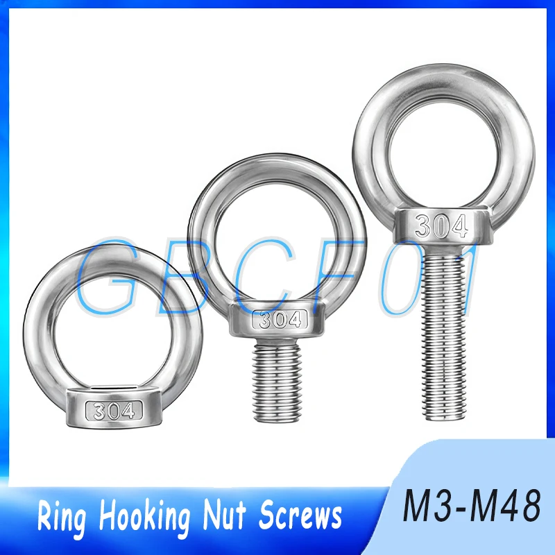 

304 Stainless Steel M3/M4/M5/M6/M8/M10/M12/M14/M16/M18/M20/M24/M27-M36 Lifting Eye Nuts Ring Eyebolt Ring Hooking Nut Screws