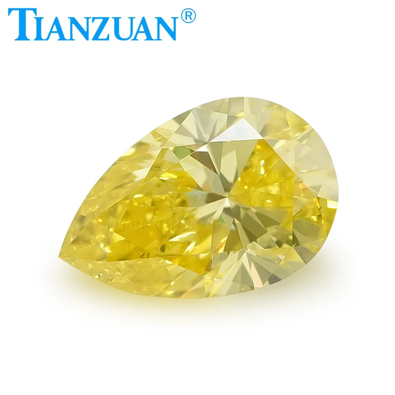 

Lab Grown Diamond HPHT Pear Shape Fancy Vivid Yellow Color VVS1/VS1/SI1 2EX Loose Gemstone Bead with GEMID Certified