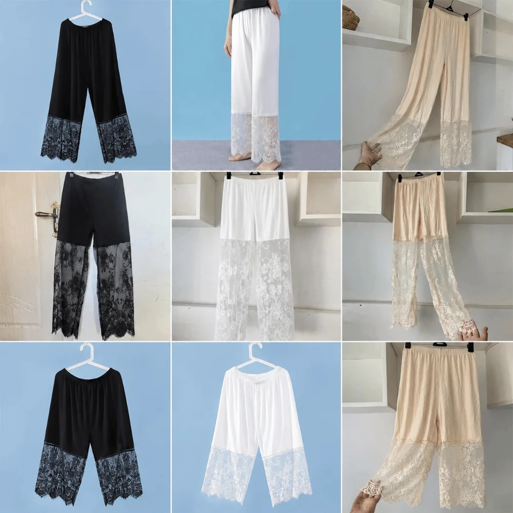 Elastic Waistband Lace Underwear Cropped Pants Single Thin Layer Breathable Inner Liner Anti Expose Skin-Friendly
