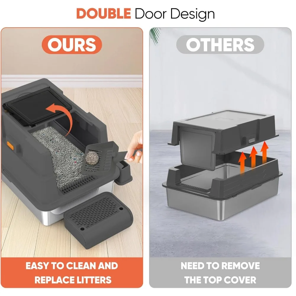 صندوق فضلات القطط من الفولاذ المقاوم للصدأ للتحكم في الرائحة مقاس XXL، 28 لتر × 20 وات، مجموعة معدنية مغلقة قابلة للإزالة، وظيفة 4 في 1 لكاليفورنيا الكبيرة #3