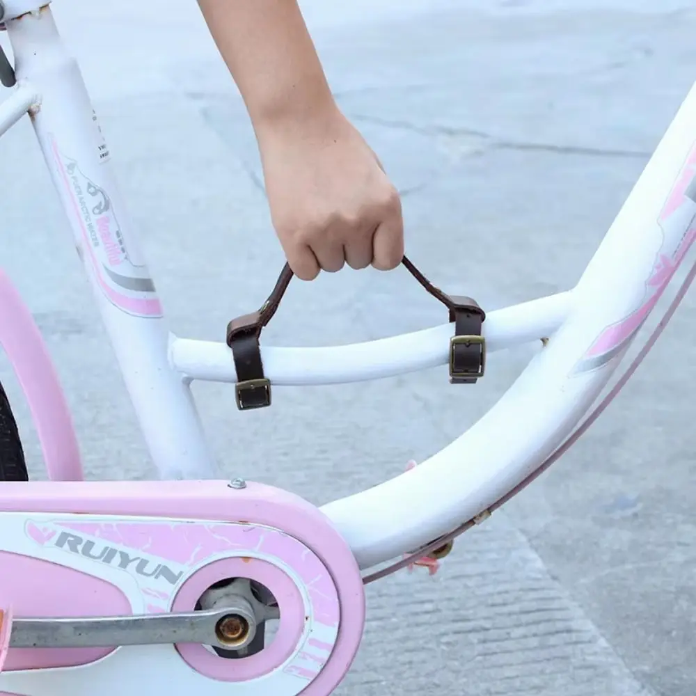 Top Layer Leather Bike Handle Strap Comfortable Grip Portable Bicycle Frame Carrying Lifter Durable Removable