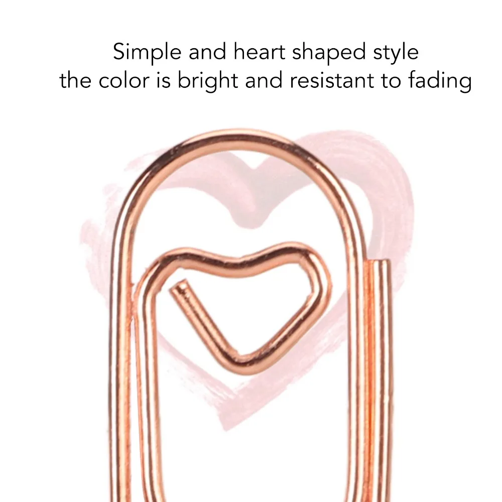 

250Pcs 20*9mm Fancy Paperclips Heart Shape Rose Gold/Gold/Silver Cute Paper Clips with Storage Box Electroplating Metal