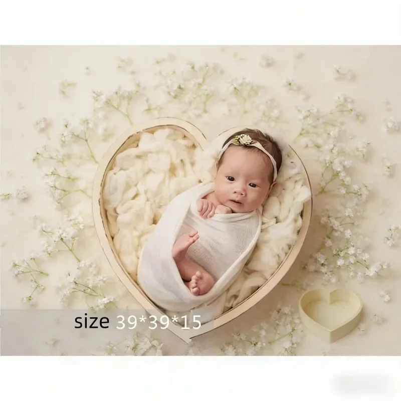 Infants Baby Photo Props Vintage Wooden Basin Moon Heart Box Newborn Shooting Accessories Sofa Bed Basket Posing Studio Props