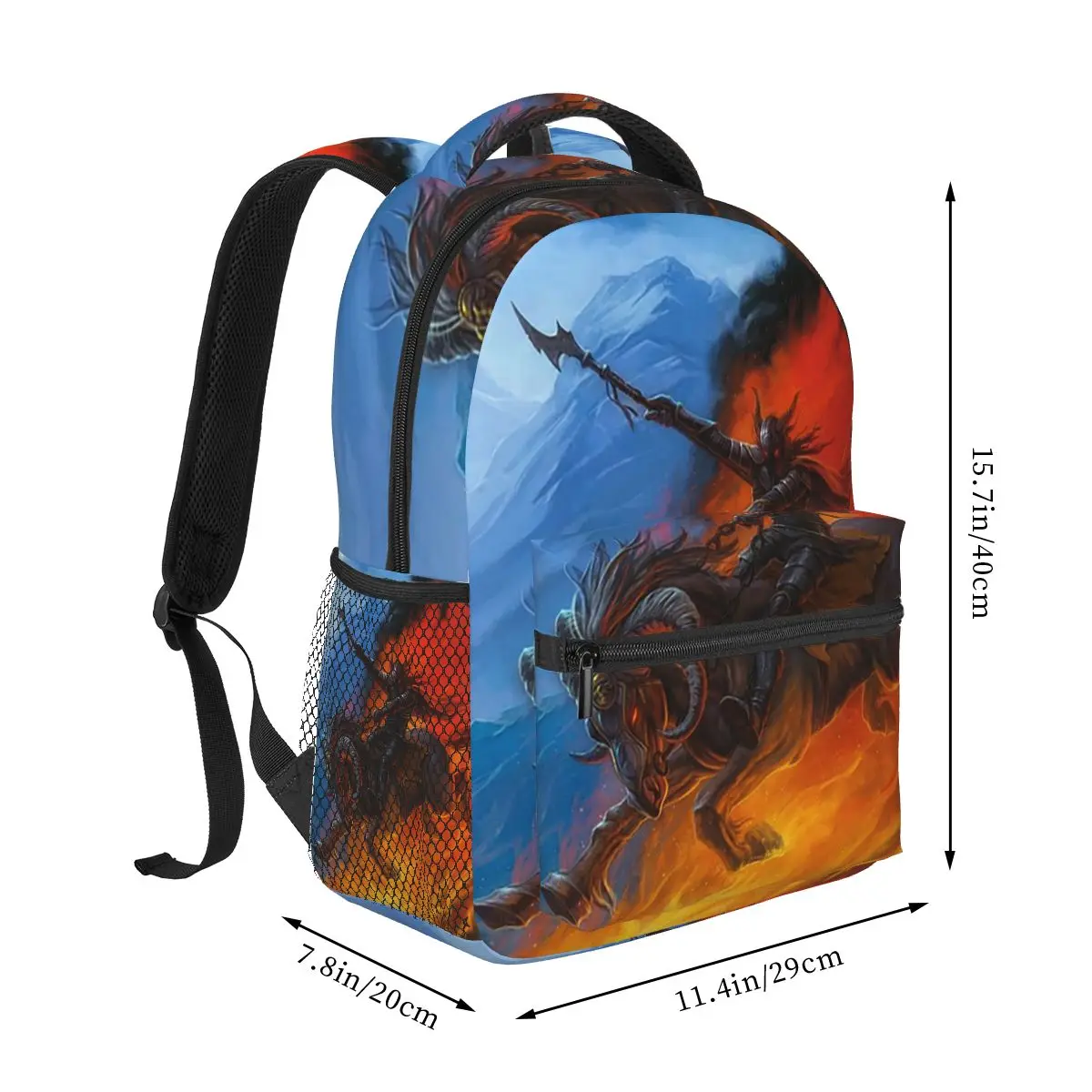 Vibrant Rider On Horseback In Flames Student Backpack School Bag Hiking Travel Daypack for Men Women Bookbag Shoulder Bags