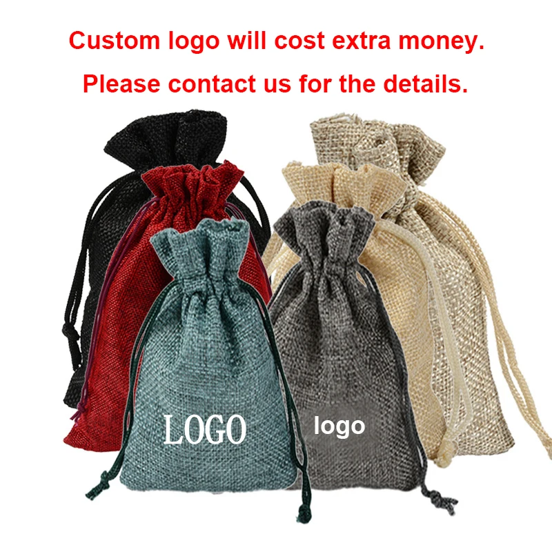 50pcs/lot 7x9 cm Burlap Jute Sackcloth Linen Bags Drawstring Pouches For Christmas Wedding Gift Packing Bag Customised Logo