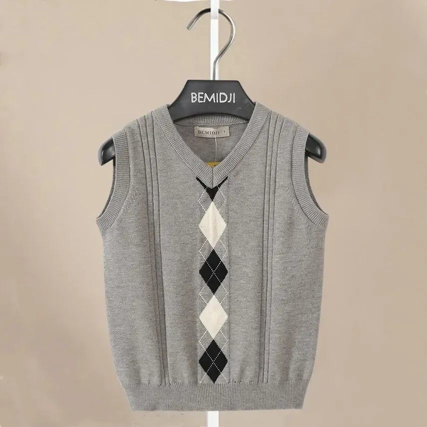 

Boys Girls School Uniform Waistcoat Casual Knitted Sweater Vest V Neck Preppy Style Outerwear Children Spring Autumn Clothing