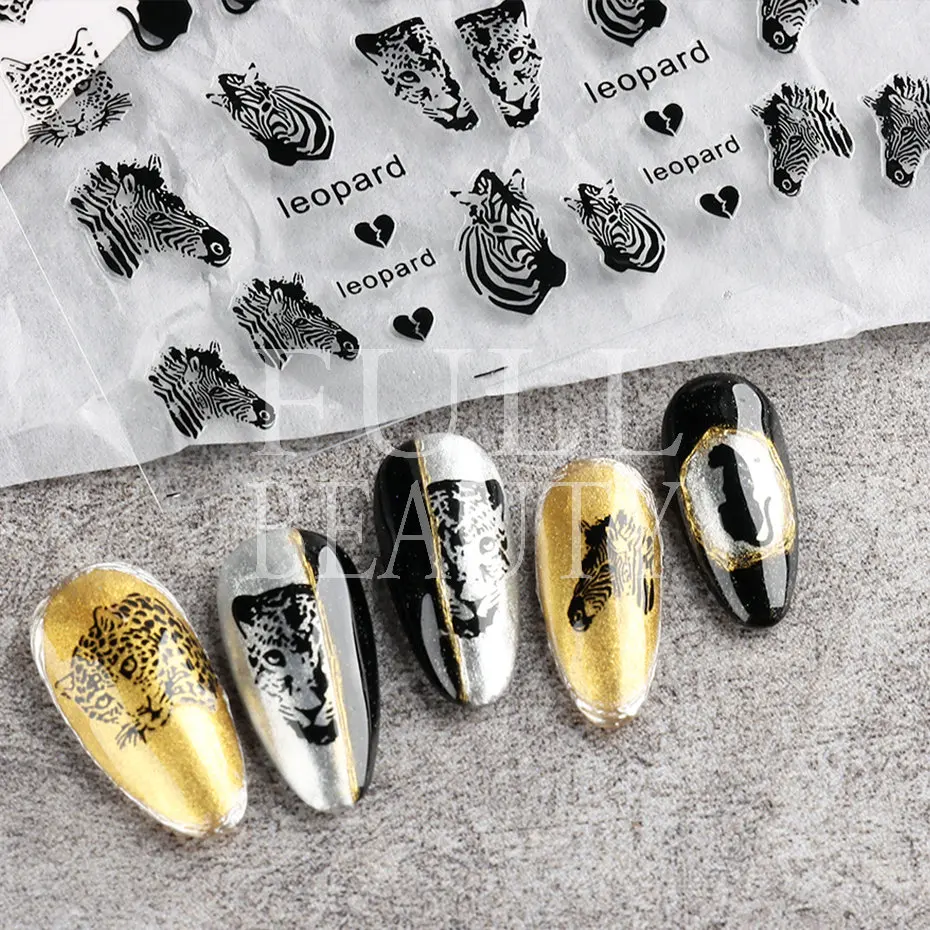 The Leopard Tiger Nails Stickers 3D Bronzing Rose Gold Black Zebra Wildlife Prints Manicure Sliders Nail Art Decoration #BTF-S08