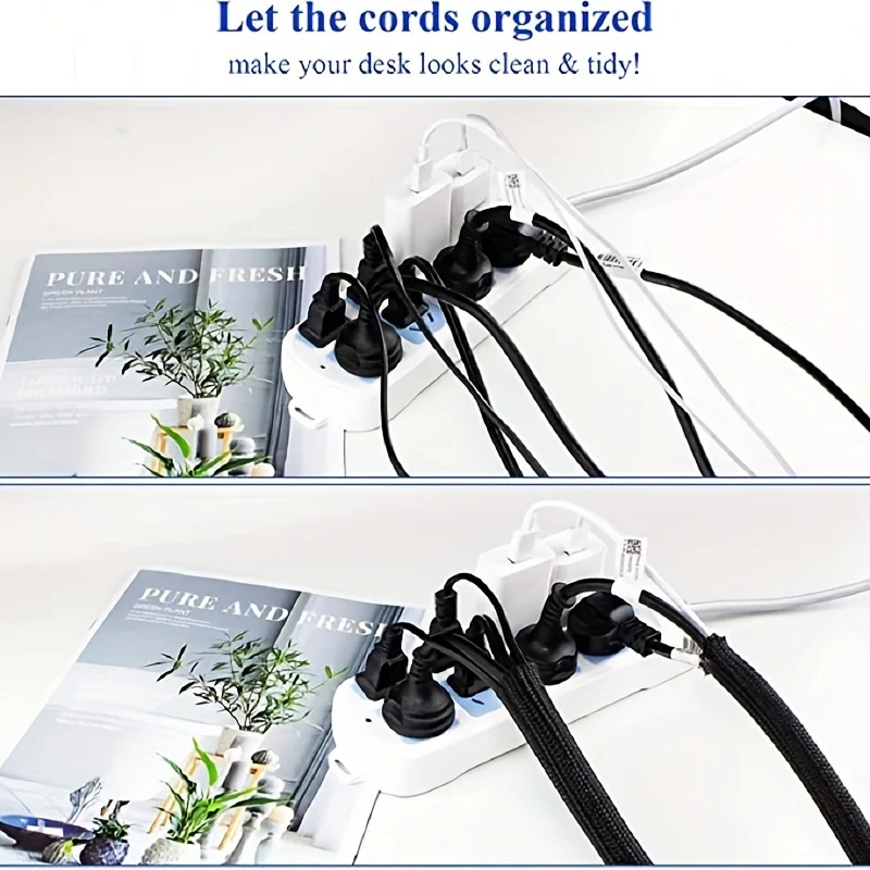 Nylon cable sleeve  under desk wire manager, home office wiring manager and protector, pet bite protection computer cable sleeve