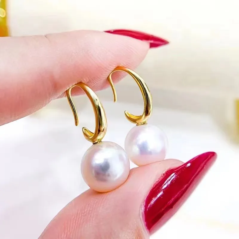 

RY Pure 925 Sterling Silver Round 10-11mm Fresh Water White Pearls Studs Earrings Women Fine Pearl Earrings