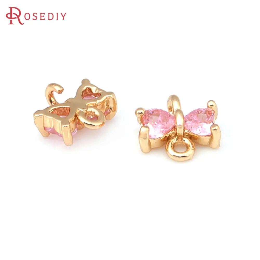 

18K Gold Color Brass and Zircon 2 Holes Bow-knot Connect Charms Pendants High Quality Jewelry Making Diy Findings