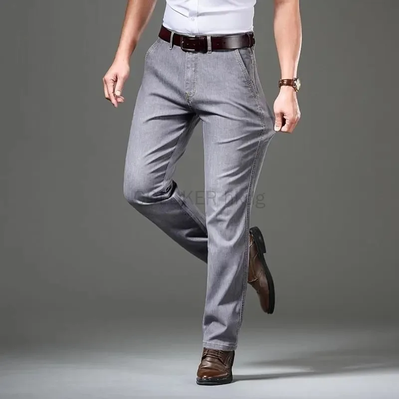 New Arrival Stretch Summer Blue Gray Jeans For Men Straight Middle Waist Denim Pants Men Trousers Casual Cotton Jeans Pants