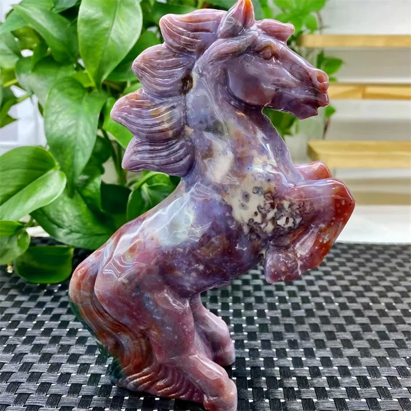 Natural Ocean Jasper Horse Carving Crystal Animal Healing Energy Stone Fashion Home Decoration Birthday Gift 1pcs