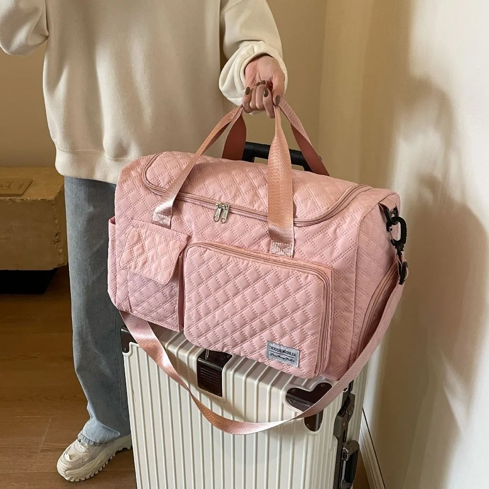 

Fashion Quilted Travel Duffle Bag Oxford Solid Color Luggage Bag Large Capacity Foldable Sports Tote Bag Fitness
