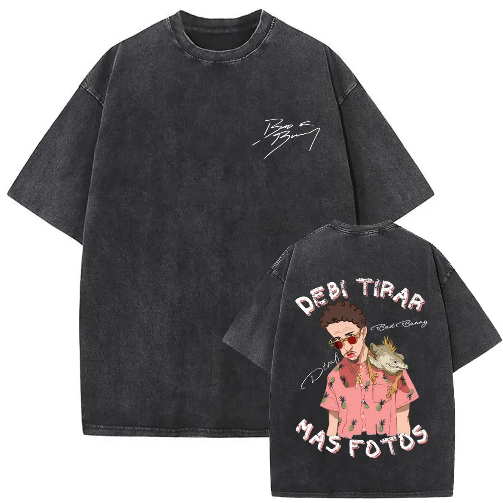

Washed Vintage Rapper Bad Bunny Debi Tirar Mas Fotos DTMF World Tour 2026 T-shirt Men's Women Clothing Fashion Hip Hop T Shirts