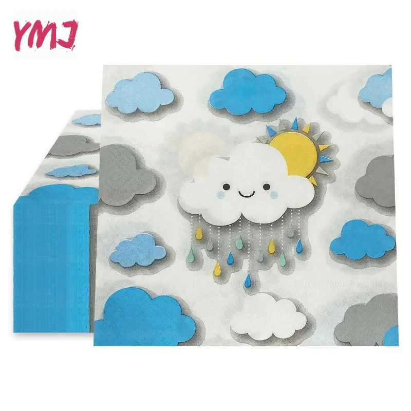 Clouds Raindrops Printed Colorful Paper Napkins Disposable Holiday Party Cartoon Decoration Supplies Napkins Paper Placemats