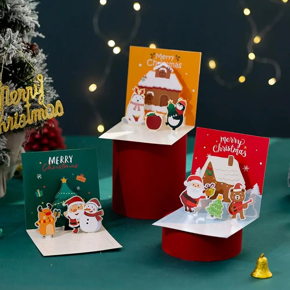 Christmas 3D Up Greeting Cards With Envelopes Santa Snowman Tree Xmas Greeting Card For Holiday Party Gift Giving Decoratio G7G1