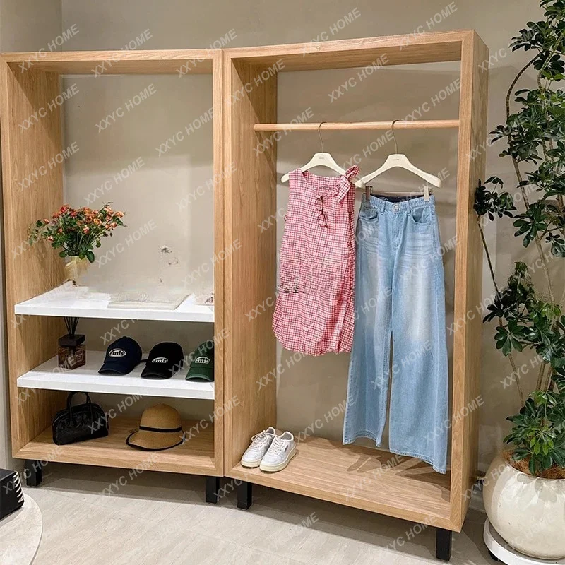 Clothing Display Props Solid Wood Display Hanging Hanger Log Color Shoe Bag Wardrobe Storage