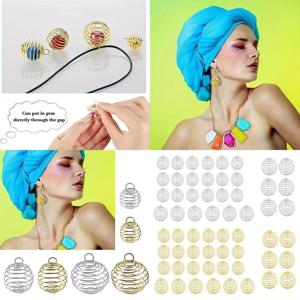 

D46E 30 PCS Creative Ball Pendant Jewelry Parts Helical Bead Cages Pendant Iron Material Gift for Jewelry Enthusiasts