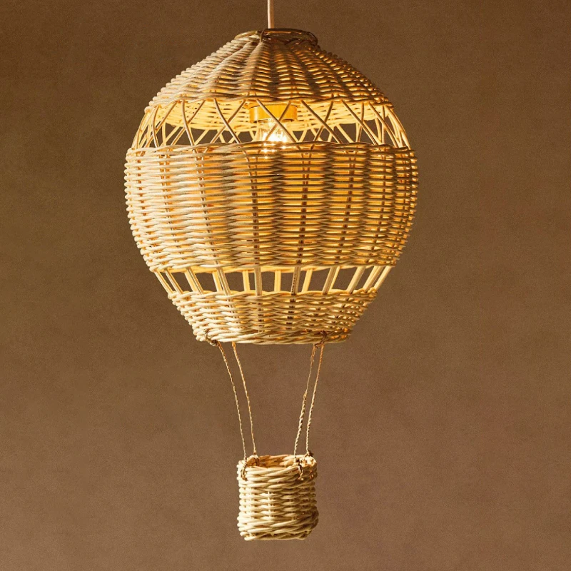 

Handmade Rattan Hot Air Balloon Chandeliers Children's Room Baby Room Lights LED Warm Nursery Boy Girl Bedroom Decor Chandelier