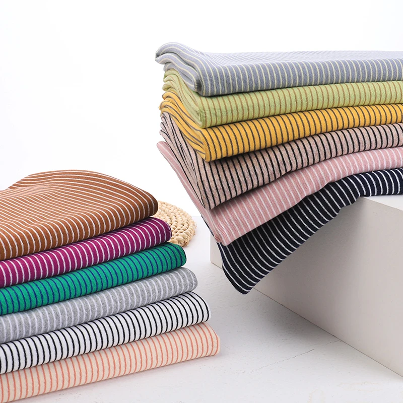 3mm+1mm colorful stripe 100% cotton knitting elastic fabric DIY sewing T-shirt leggings Clothing fabric width 50* 170cm  telas