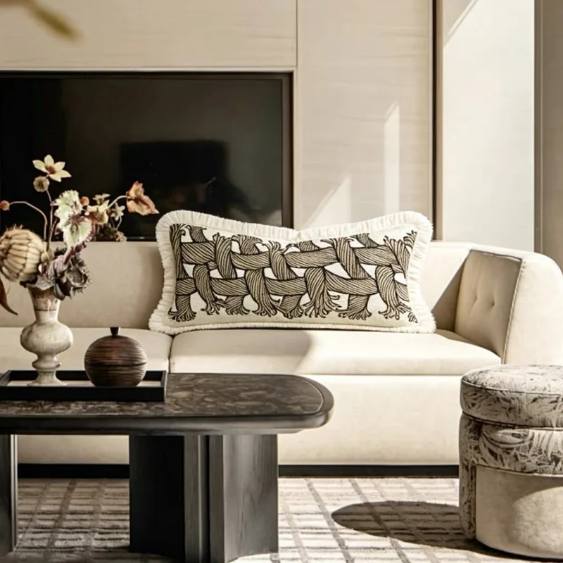 Retro Brown Color Pillows Luxury Plants Jacquard Cushion Case Modern Square Decorative Pillow Cover For Sofa Chair Home Decorae