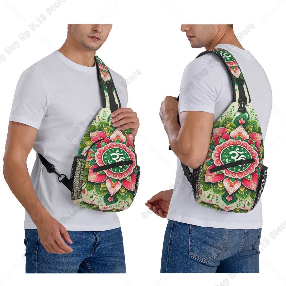 Gold Om Mandala Buddhism Aum Yoga Meditation Chest Bag Men Sling Crossbody Backpack Chest Bag Travel Hiking Daypack Shoulder Bag
