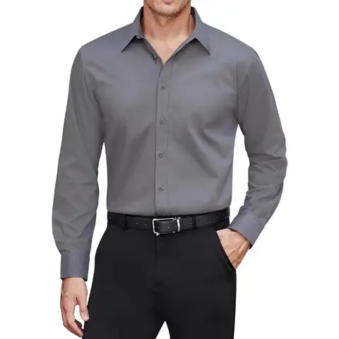 Men Solid Wrinkle Resistant Long Sleeve Dress Shirt Lapel Button Down Business Formal Casual Shirts Amazon Hot Sale Tops S-4XL