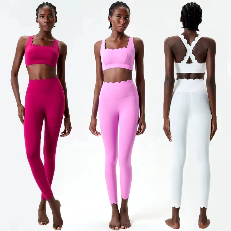 Women Solid Color Gym Suit Two Pieces Fitness Yoga Set Super Streth Slim Fit Running Sportswear Breathable Workout Clothes