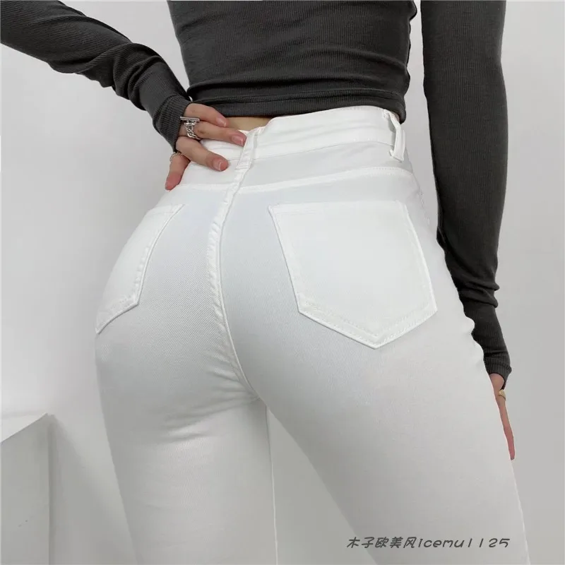 High Waist Retro Wind Tightening Slimming Elastic Pencil Jeans ket Denim Bootcut Pants Women's Spring Faion Casual Wear
