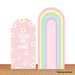 Mehofond Custom 2-Sided Groovy One Rainbow Daisy Flower Birthday Baby Shower Covers Chiara Arch Background Decor Backdrop Photo
